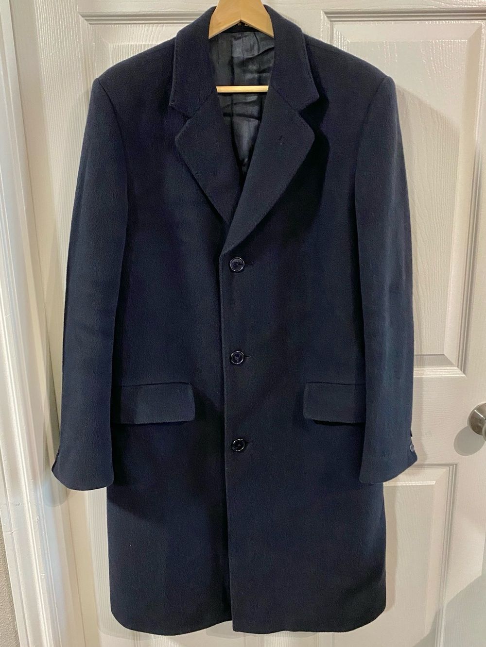 Hammersley Black Overcoat Wool Cashmere Blend Long Jacket Mens 38R Vintage